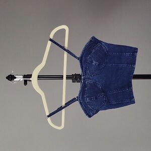 American Flirt Vintage Denim Bustier Corset Crop Tank Top, Size M